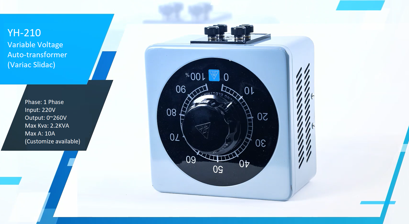 Variable Voltage Transformer (Variac Slidac) Single Phase 220/240V input, Max 1.54 KVA, Max 7 A, Customize Available YH-207
