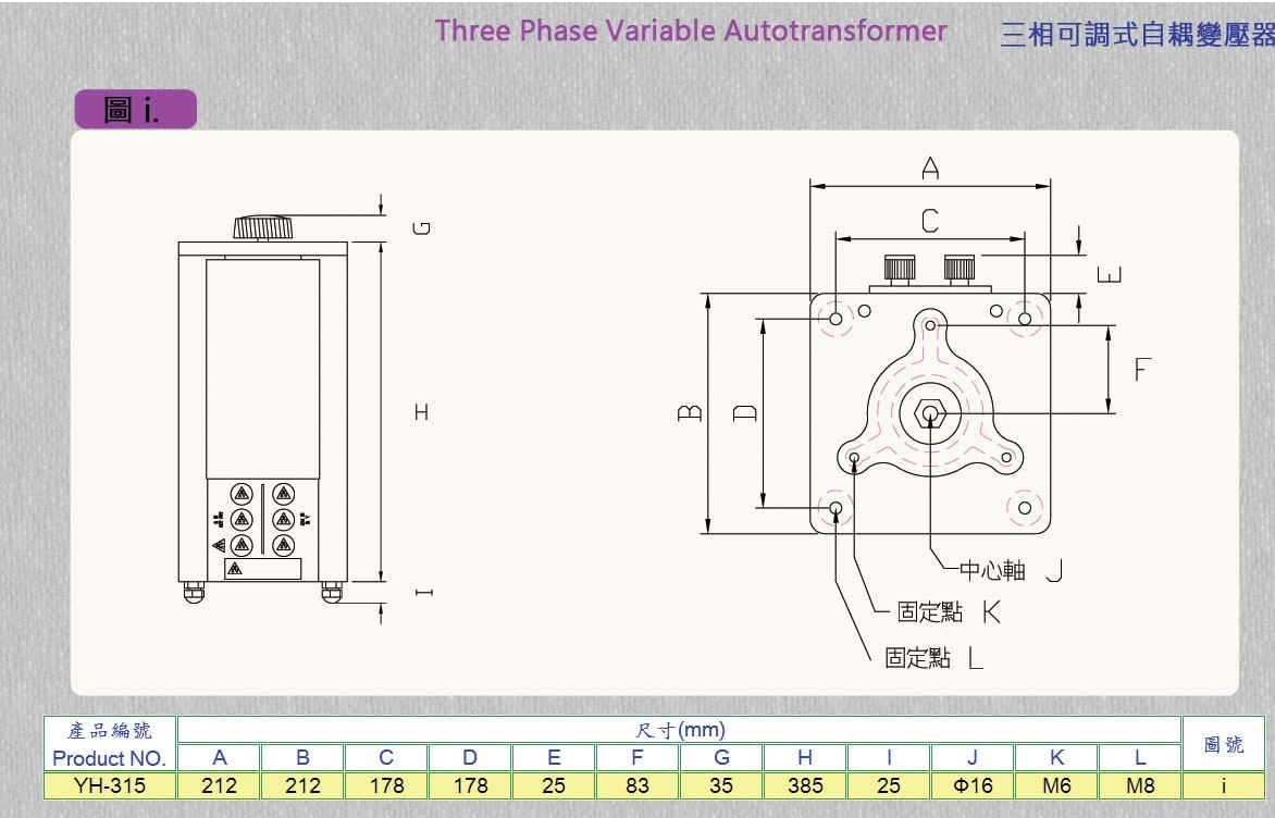 Variable Voltage Transformer (Variac Slidac) , Three 3 Phase 220/240V input, 5.71 KVA Max 15A, YH-315